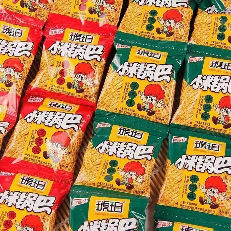 【中国直邮】  琥珀 小米锅巴  小包装开袋即食8090后儿时怀旧网红小零食休闲小吃食品大礼包 绿袋牛肉味 22g*3包 3