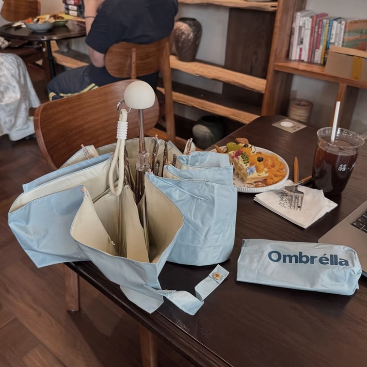 HSPM 撞色彩胶超轻小巧便携太阳伞晴雨两用防晒伞防紫外线五折遮阳伞 海盐蓝蓝 一个 5