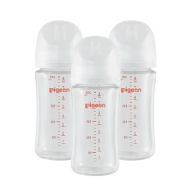 Glass Nursing Bottle Wide Neck | Heat-Resistant | Easy To Clean |8.1 Oz (Pack Of 3) Includes 3 M Nipples (0m+)