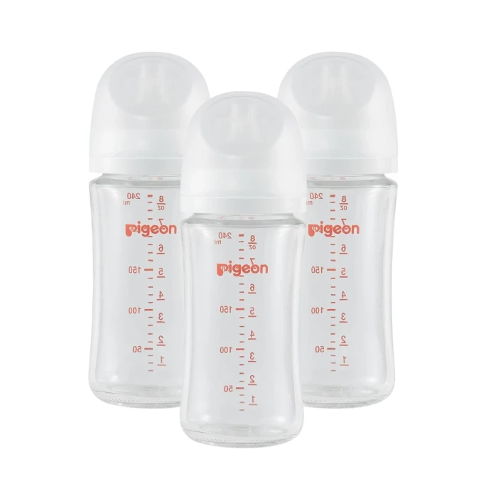 Glass Nursing Bottle Wide Neck | Heat-Resistant | Easy To Clean |8.1 Oz (Pack Of 3) Includes 3 M Nipples (0m+)