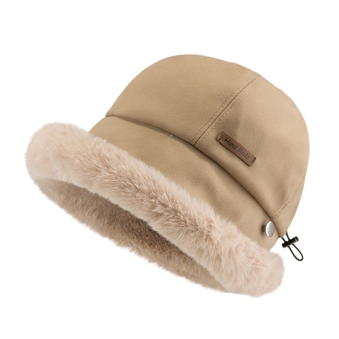 【中國直郵】 HSPM 帽子女秋冬加絨保暖防寒漁夫帽日系休閒百搭護耳包頭帽 卡其F 一個