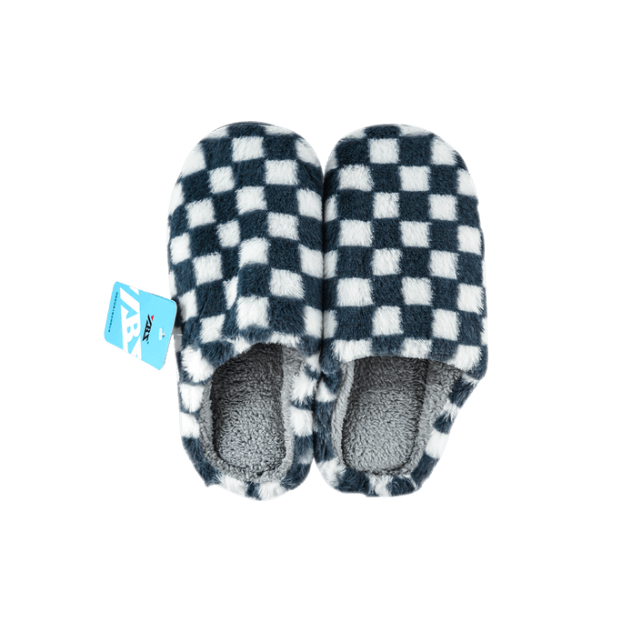 Men's Fuzzy Slippers Fluffy Furry Slides Chess Board Gray Size42-43 280