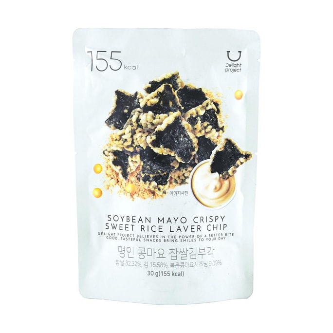 韩国 DELIGHT PROJECT 糯米锅巴海苔脆片 黄豆粉蛋黄酱味 30g【Olive Young必买  低卡低脂】