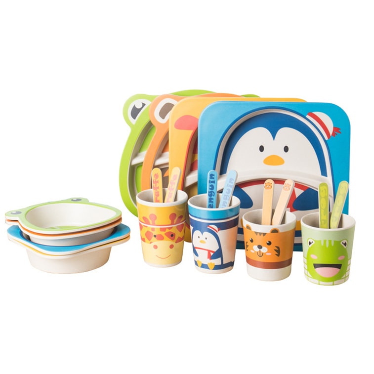 Bamboo Fiber Children's Tableware Five-piece Set Penguin 1 Set 3