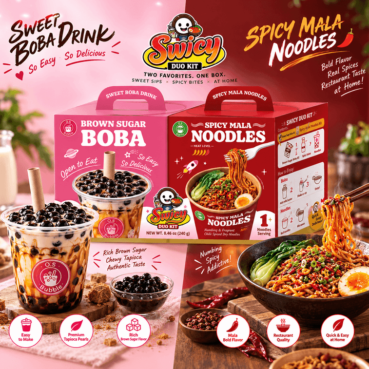 Brown Sugar Boba Milk Tea & Spicy Mala Noodles 8.46oz 【Swicy Duo Kit】【Two Favorites, One Box】 4