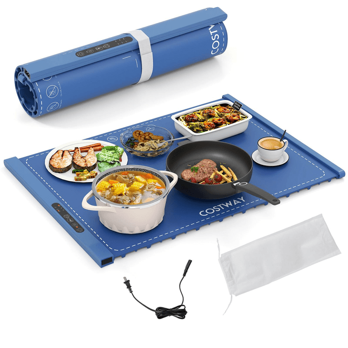 18 Inch Food Warming Mat Rollable and Portable Electric Warming Tray with Fasting Heating-Blue