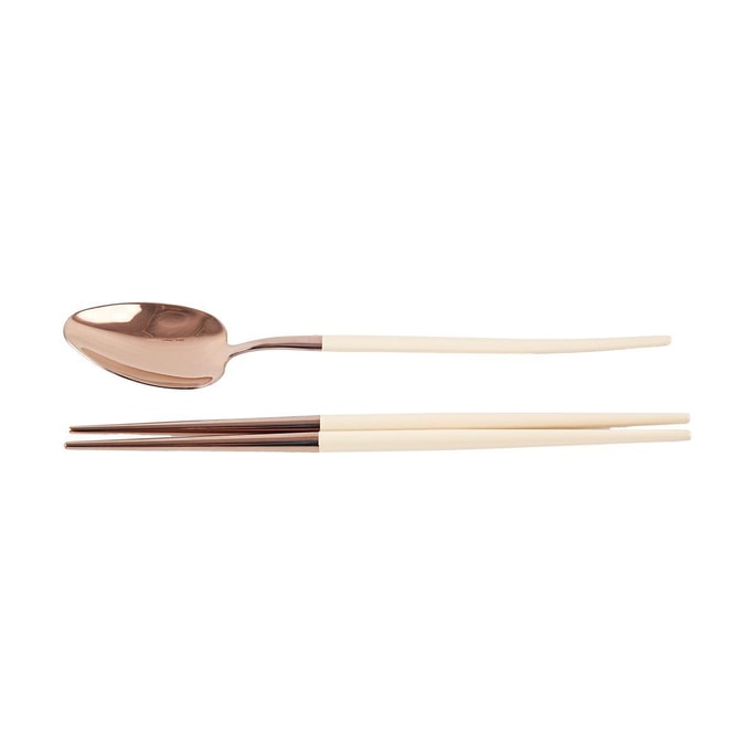 Cutlery Set Chopsticks and Sppon 2pc Cream White