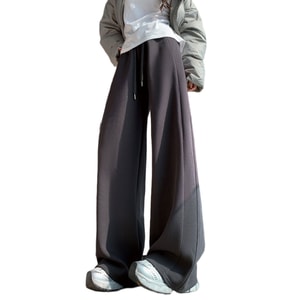 [중국 직배송] HSPM 여성용 겨울 트레이닝 팬츠, 양모 플리스, 슬림핏, 와이드 레그, 캐주얼, 루즈핏, 차콜 그레이, 플리스 안감 [엑스트라 롱] 사이즈 1개