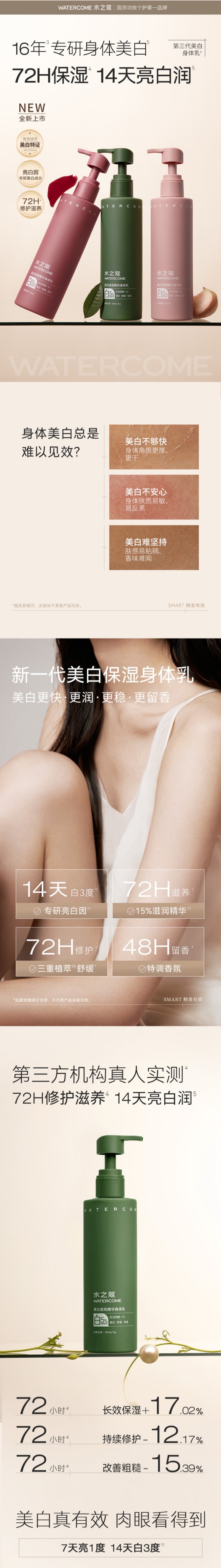 水之蔻 美白透亮精华身体乳#月影白茶 美白透亮盈润丝滑 新版220g