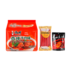 Hot & Spicy Beef Flavor Ramen & Marinated Eggs & Ham Flavored Chicken Sausage 【Midnight Snack Value Combo】