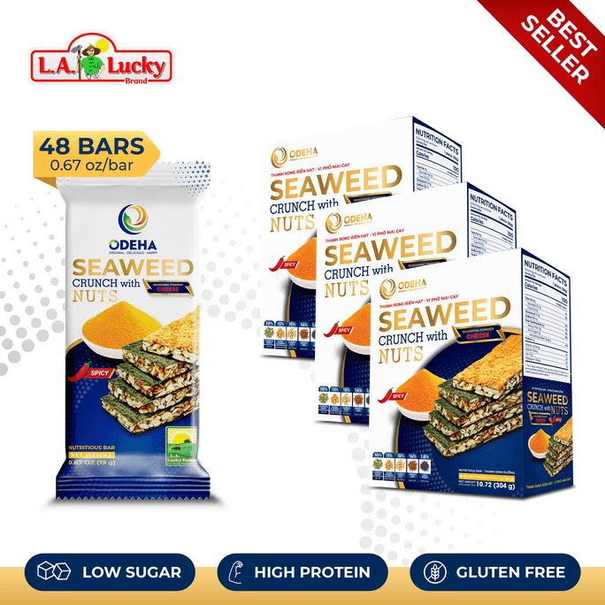 ベトナム L.A. ラッキー ODEHA ナッツ入り海藻クリスプ - スパイシーチーズ味 - 3パック（16ストリップ x 3）