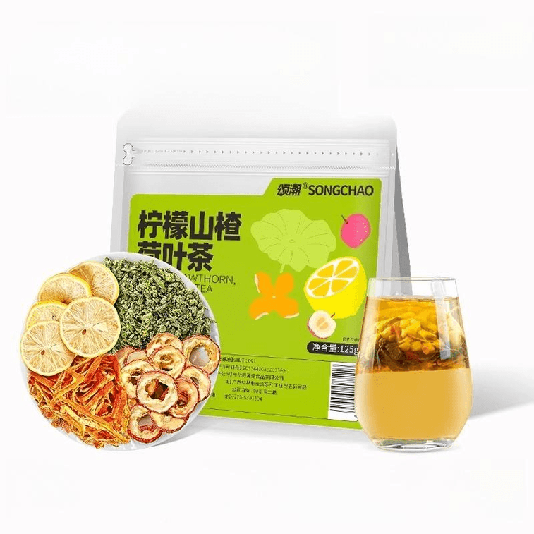 【中国直邮】 颂潮 柠檬山楂荷叶茶排毒养颜茶125g*1袋