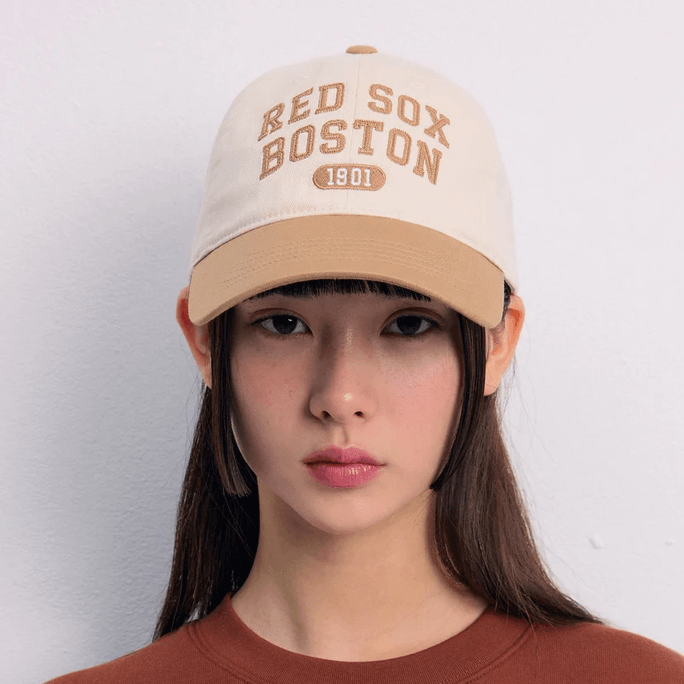 Unisex Lettering Coloration Unstructured Ball Cap Boston Redsox Beige One Size