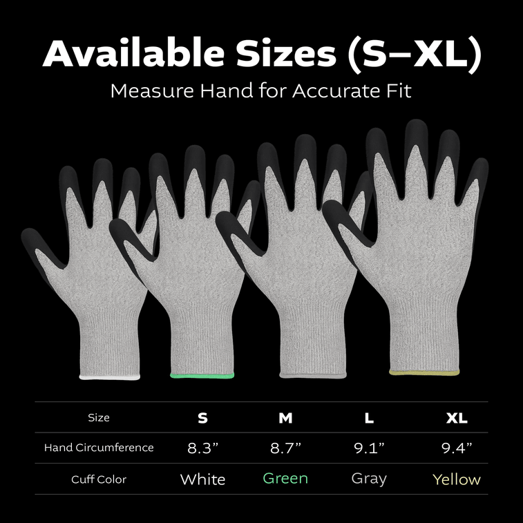 한국 Kproduct4u 회색 유리섬유 장갑 - 검정색 NBR 발포 손바닥 코팅, 사이즈 L, 5켤레 7