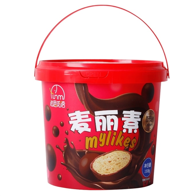 【中国直邮】 法思觅语 麦丽素巧克力味 脆心球草莓小零食糖果168g/桶
