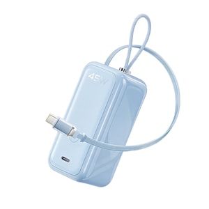 Power Bank Ice Soul Blue 10000mAh 1pc 2-in-1 Portable Charger With Built-in Retractable Cable Large Capacity