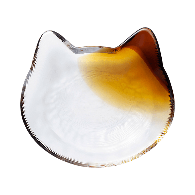 ISHIZUKA GLASS 石塚硝子||coconeco craft 可爱高颜值创意小猫头玻璃碟||茶斑色 1个