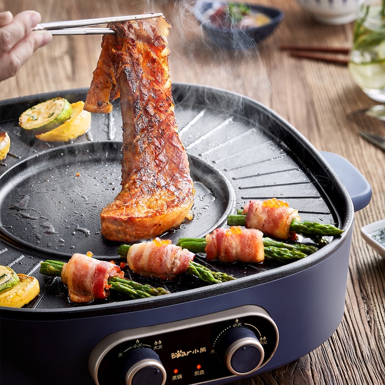 Portable 2 In 1 Smokeless Electric BBQ Pan Grill & Hot Pot with Dual Temp Control 5