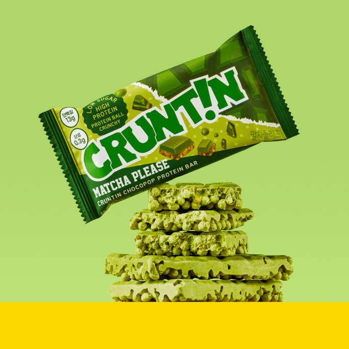 Cruntin Chocopop Protein Bar,Matcha Please,1.71 oz【Low Sugar High Protein】【Olive Young Top-rated】