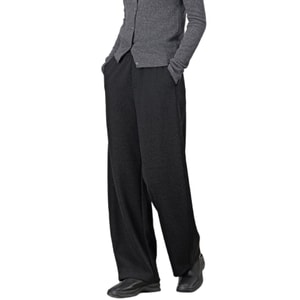 [中国から直送] HSPM レディース 秋冬 ストレートレッグ ウール ヒートカーブパンツ ルーズフィット スリミング ハイウエスト カジュアルパンツ ブラック/グレー クロップドサイズ Mサイズ