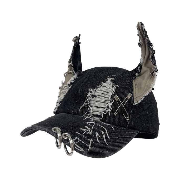 Wasteland Style Y2k Doberman's Ears Washed Denim Baseball Cap Dark Punk-Themed Street Style Cap Punk Dobin Ear F