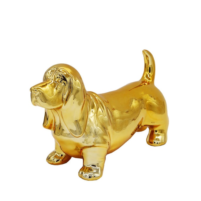 Petorama Standing Basset Hound Ceramic Statue - Metallic Gold