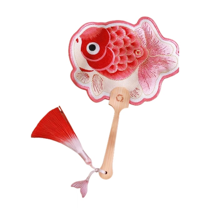 Qian Li Hand-Shaped Embroidery Fan Decorative Portable Cultural And Creative Small Fan - Koi -Fish Style 1 Piec