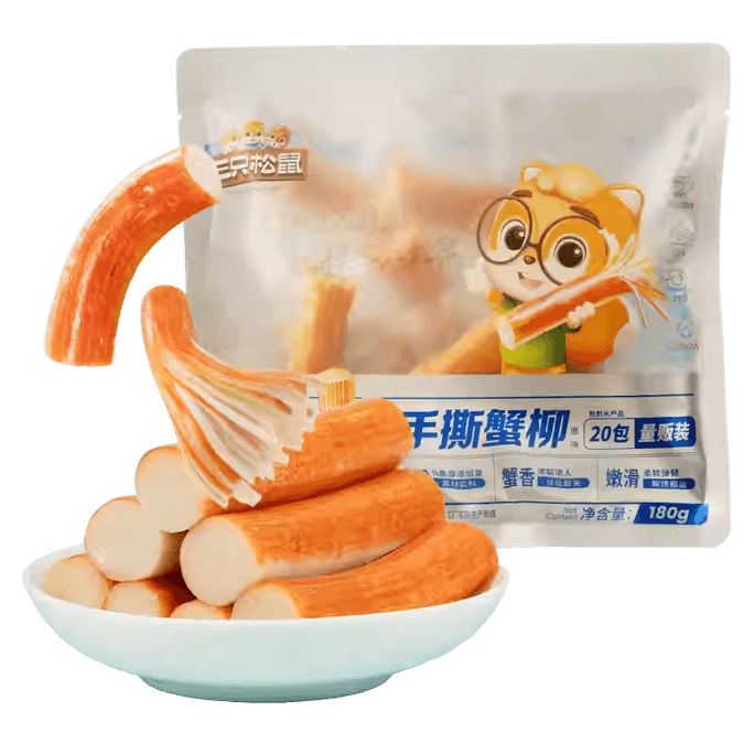 スリースリズ 手切りカニカマ＆カニカマ - 人気のオンラインスナック、すぐに食べられるシーフードスパイシー味、180g×1袋