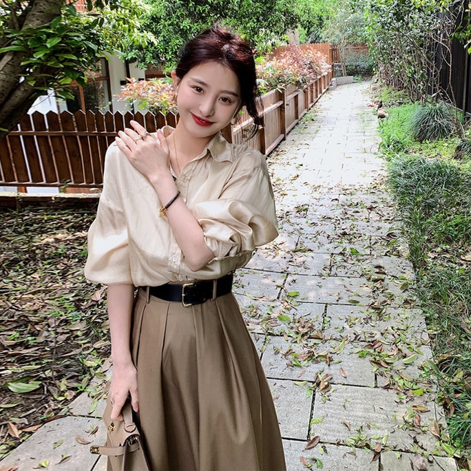 Spring and autumn new long skirt shirt two-piece set