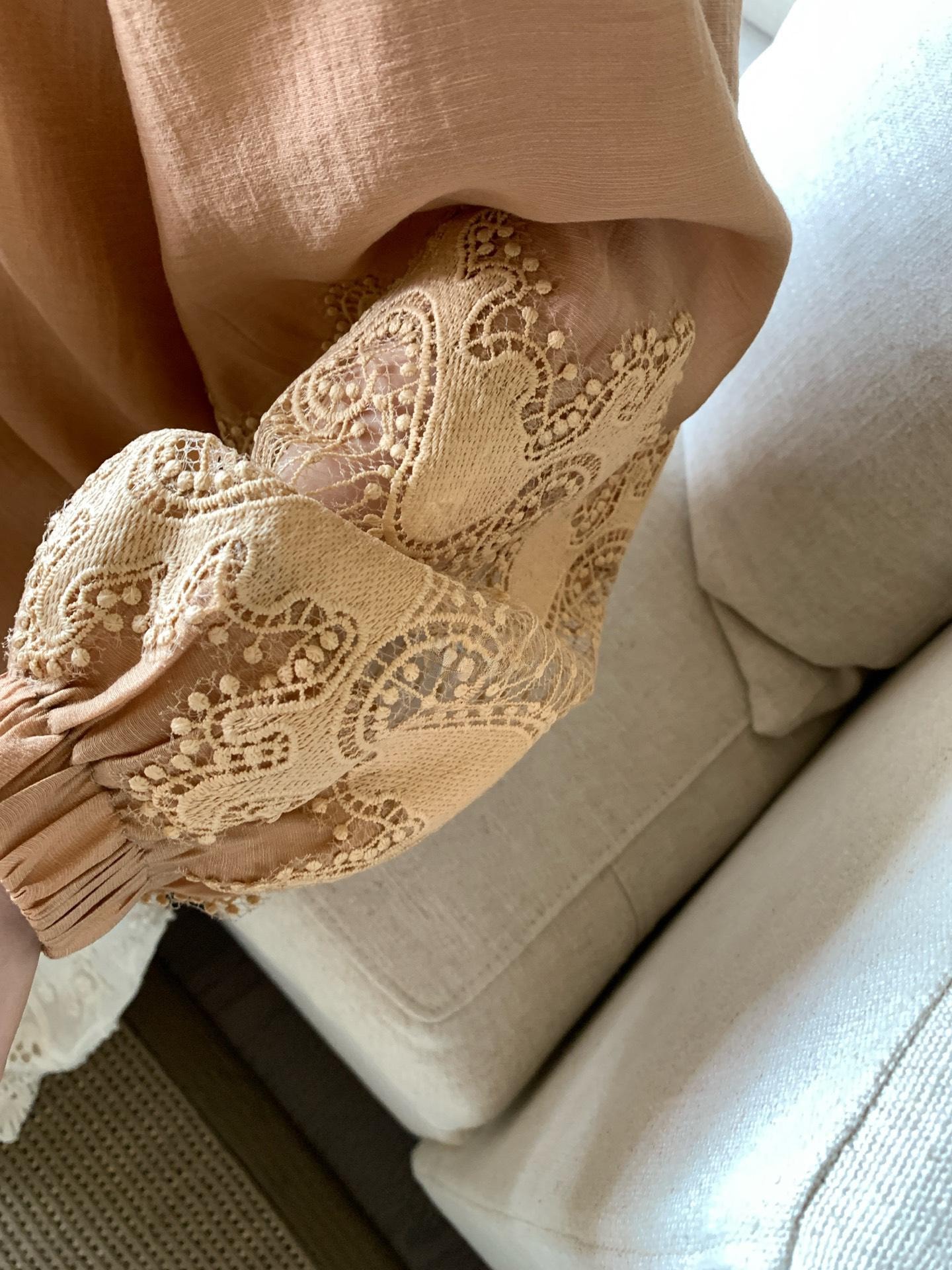 【加拿大直邮】 加拿大 SCENARIO 琥珀微光蕾丝袖上衣 均码 橙色