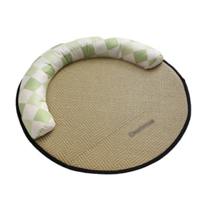 Rattan Mat Pet Pad Dog Bed  Cool Breathable Mat for Small Dogs and Cats  Rattan Pet Bed - Green Plaid  Diameter 80cm  1 piece