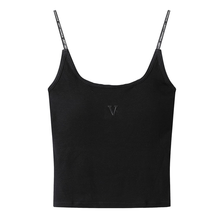 【中国直邮】 HSPM 纯棉针织小吊带带胸垫一体女士背心 黑色 M 1件 5