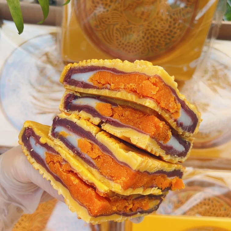 中国 一品紫禁 潮汕麻薯大月饼 紫薯芋泥麻薯陷 单粒 礼袋装 520克 中秋节龙凤呈祥图案 精制糕点 4