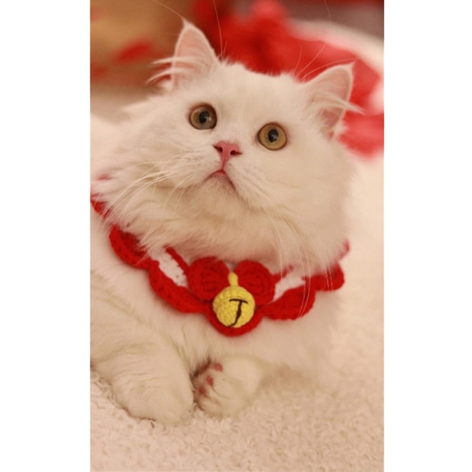 New Handmade Festive Atmosphere Pet Cat Collar New Year Red Bell M