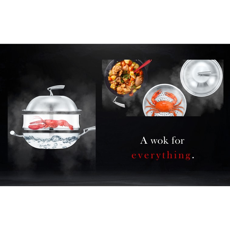 CONCORD x Duck House Premium 3 Ply Stainless Steel Non-Stick Chinese Wok with Steamer (32CM) 7