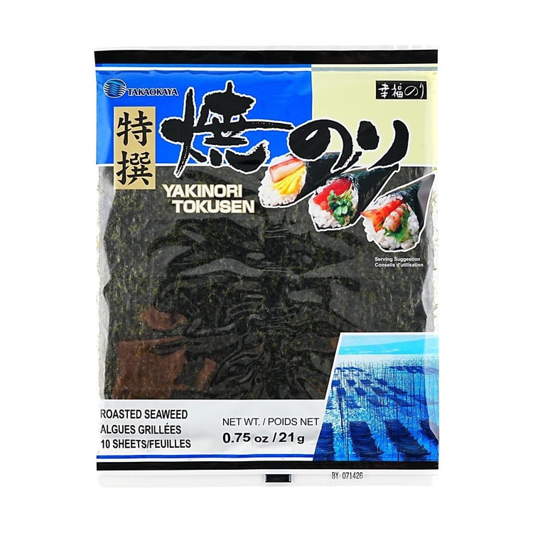 Takaokaya Nori Tokusen Yakinori Seaweed 10 Sheets, 0.75 oz [Ready