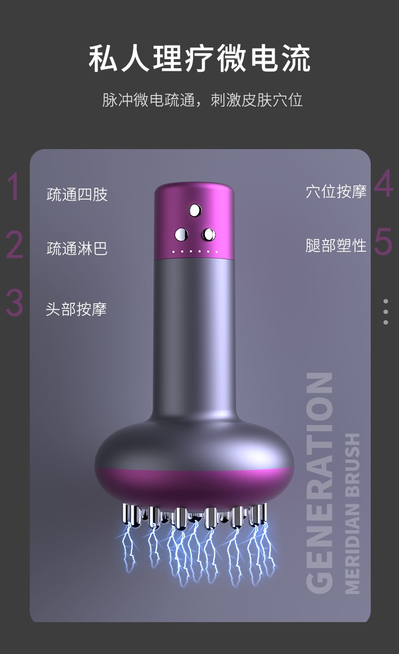 Electric Meridian Brush - All-Body Meridian Instrument, Tummy Rubbing Tool, Abdominal Massager, Full-Body Unblocking, Heating Unblocking, Dark Purple, 1 piece