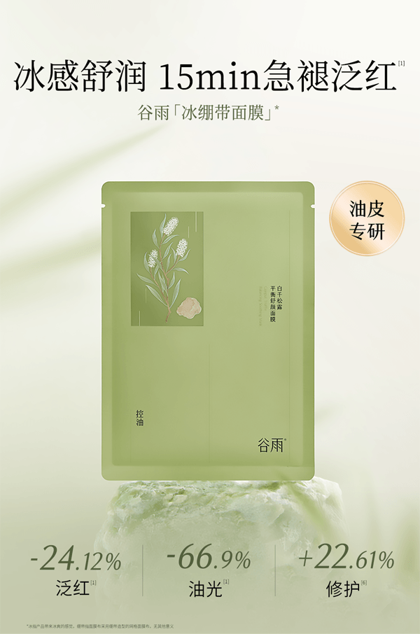  穀雨 [囤貨裝2盒] 白千松露 冰繃帶 貼片面膜【控油平衡】【冰感舒緩】【曬後修護】 舒緩泛紅 補水控油 保濕面膜 28ml*5片 / 一盒