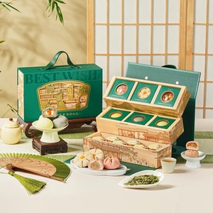 悠閒時 錦色芳華 三層集錦禮盒 糕點茶葉 391g【春節年貨必買】【青檸味+蛋黃乳酪味+奶黃流心味+奶香芋泥味+龍井荔枝味+玫瑰味+龍井茶葉】