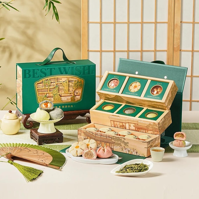 悠享时 锦色芳华 三层集锦礼盒 糕点茶叶 391g【青柠味+蛋黄乳酪味+奶黄流心味+奶香芋泥味+龙井荔枝味+玫瑰味+龙井茶叶】