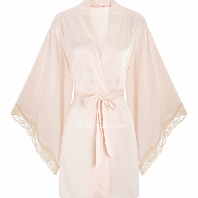 【NEW YORK】Bella’s Fantasy Romantic Amelia French Lace Ultra Soft Sleepwear Robe Pink