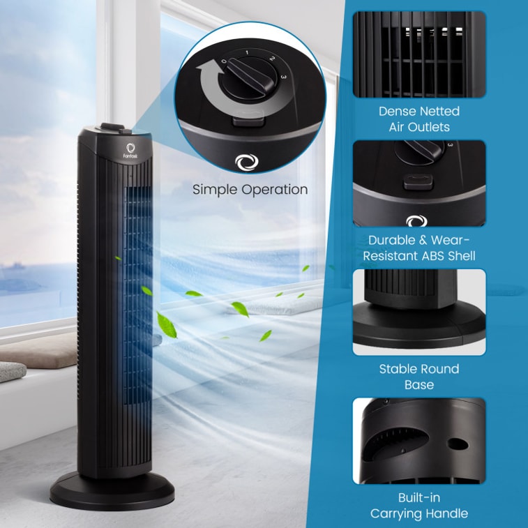 Fantask 35W 28 Quiet Bladeless Oscillating Tower Fan-Black 5