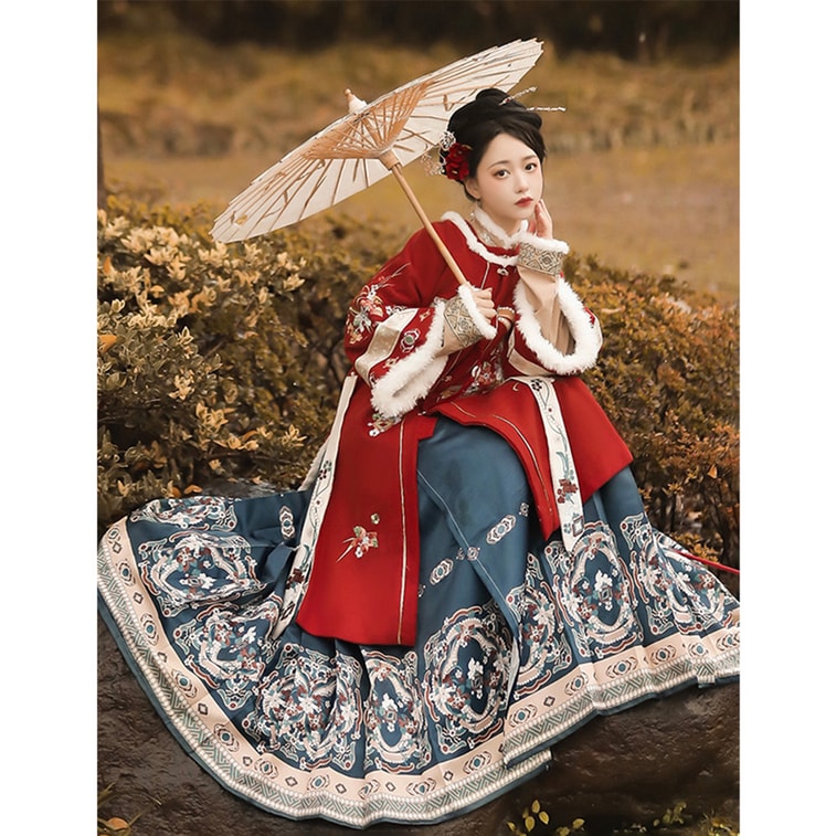 [중국 직배송] HSPM 겨울 설날 트렌디 중국식 한푸 세트, 운무풍 화이트, M 3