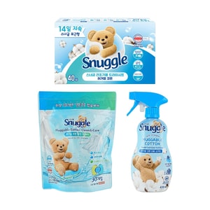 더블 소프트 패브릭 컨디셔너 허거블 코튼 15.89 fl oz×1 + 캡슐 세탁세제 허거블 코튼 30 캡슐 16.08 oz×1 + 건조기 시트 허거블 코튼 40 시트×1【3 팩】