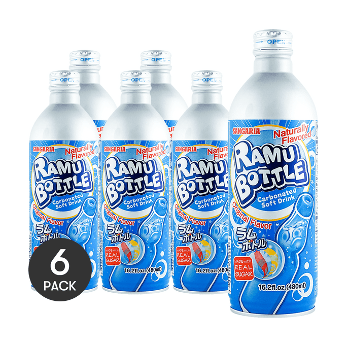 Original Ramune Bottle Carbonated Soft Drink, 16.2 fl oz *6【6 Packs】