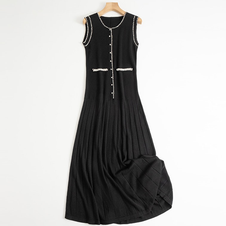 New Heavy Industry Dingzhu Xiaoxiangfeng Knitted Dress Sleeveless Vest Skirt Black  M 6