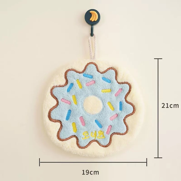 【Cute Donut Style】Thickened Coral Fleece Hand Towel Hangable Kitchen Towel High Appearance Level Small Towel Ins Kitchen Towel Quick Drying Absorbent Cartoon Hand Towel Home Bathroom Towel Decorative 3