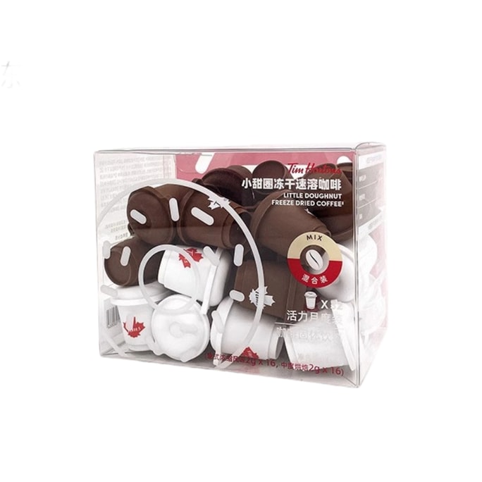【中国直送】ティムホートンズ【店頭と同じ】ティムズミニドーナツ フリーズドライ ブラックコーヒー、コールドブリューアメリカーノラテ、インスタントコーヒー【月替わりパック】ミディアムロースト＋エスプレッソミックス 1箱 2g×32個