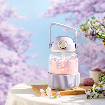 Pop-Up Straw Glass Bottle, 800ml (27 oz), Purple Wisteria, DG78