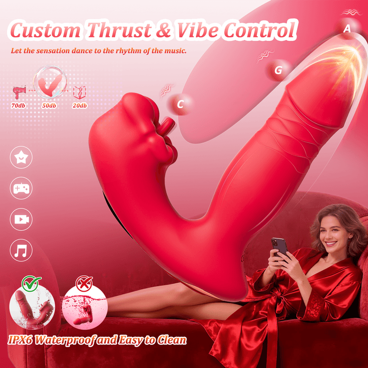 JuzPlay 女性用插入吮吸按摩棒-超绝舌舔-G点大嘴巴玩具-阴蒂刺激器 - 配备9频震动+9频舌舔+9频伸缩+加温+APP控制  适合女性及情侣使用的成人情趣玩具 6